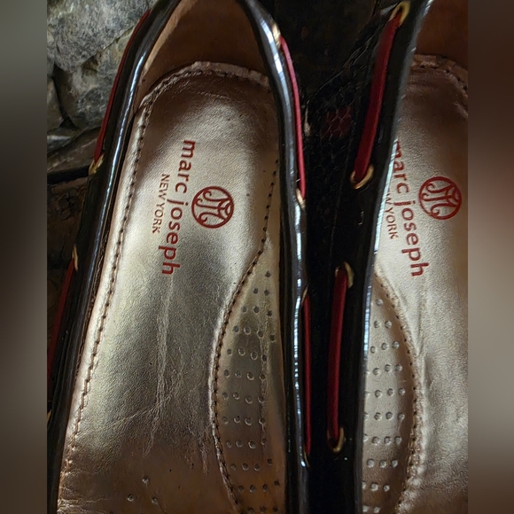 Marc Joseph Black and Red Snakeskin Flats - Picture 2 of 8